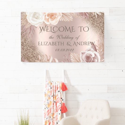 Banderoles Elégant Rose Parties scintillant Or Ombre Boho Fle (En situation)