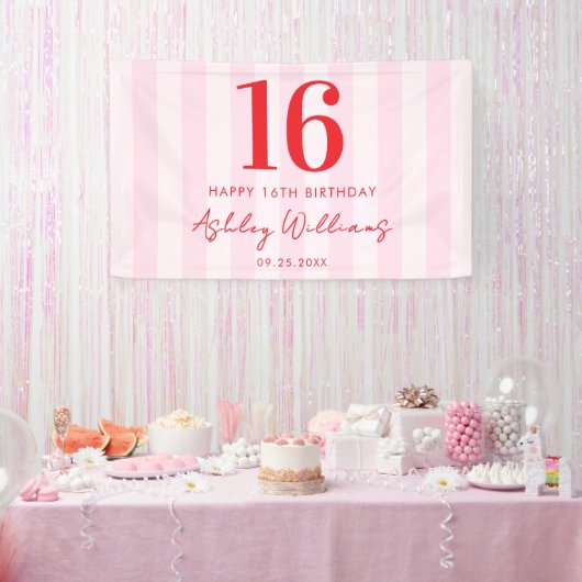 Banderoles Élégant rose rouge moderne 16e anniversaire (Fête)