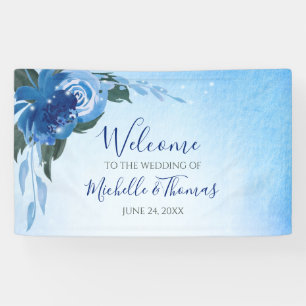 Banderoles Elégant Royal Blue Aquarelle Floral Verdure
