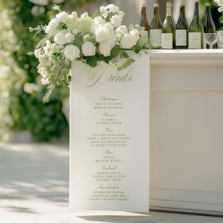 Banderoles Élégant Sage Green Mariage Boissons Bar Menu Banni