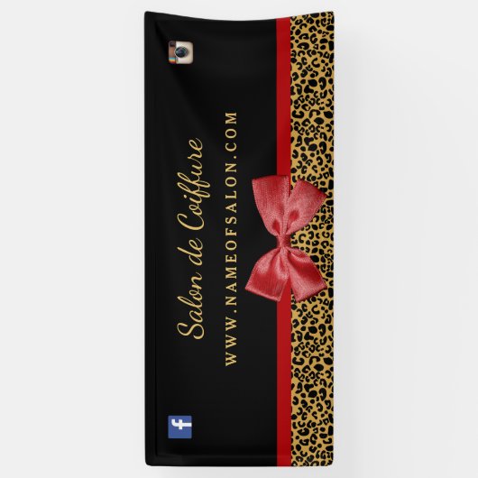 Banderoles Élégant salon de coiffure Empreinte de léopard or  (Vertical)