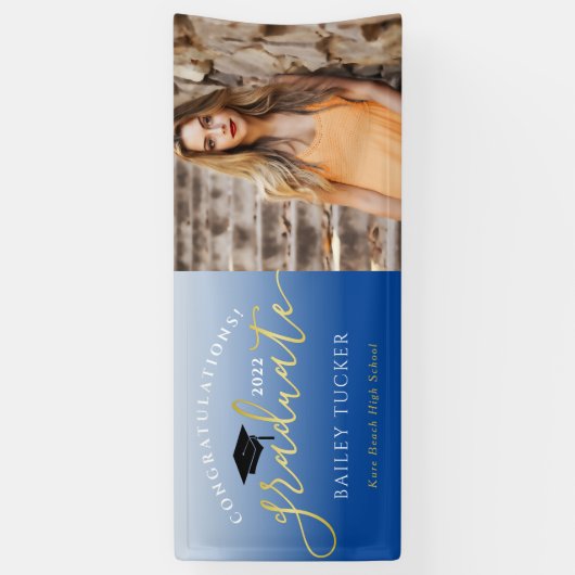 Banderoles Élégant Script Gold Blue Graduation Faire-part (Vertical)