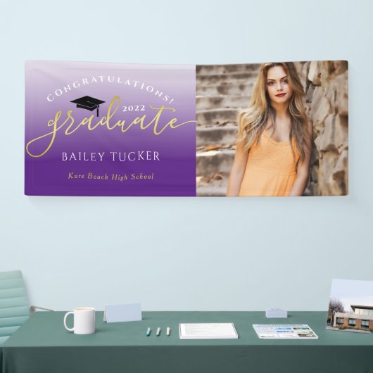 Banderoles Élégant Script Gold Purple Graduation Faire-part (Salon professionnel)