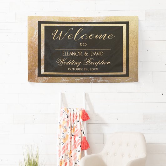 Banderoles Élégant script mariage en marbre noir or de luxe (En situation)