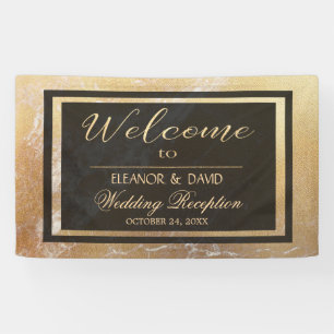 Banderoles Élégant script mariage en marbre noir or de luxe