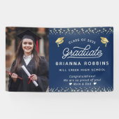 Banderoles Élégant Script moderne Gold Graduation Photo Marin (Horizontal)