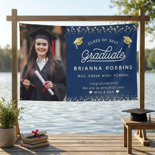 Banderoles Élégant Script moderne Gold Graduation Photo Marin