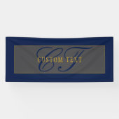 Banderoles Élégant Script Monogram Dark Navy Blue Grey & Gold (Horizontal)