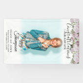 Banderoles Élégant Script Rose Roses Floral Photo Graduation (Horizontal)