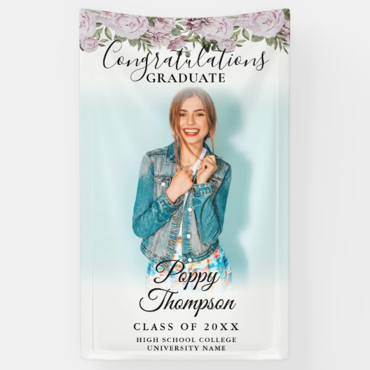 Banderoles Élégant Script Rose Roses Floral Photo Graduation (Vertical)