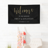 Banderoles Élégant Script Welcome Mariage Gold Black (En situation)