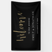 Banderoles Élégant Script Welcome Mariage Gold Black (Vertical)