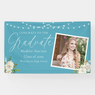 Banderoles Elégant Sky Blue Photo Floral Graduation