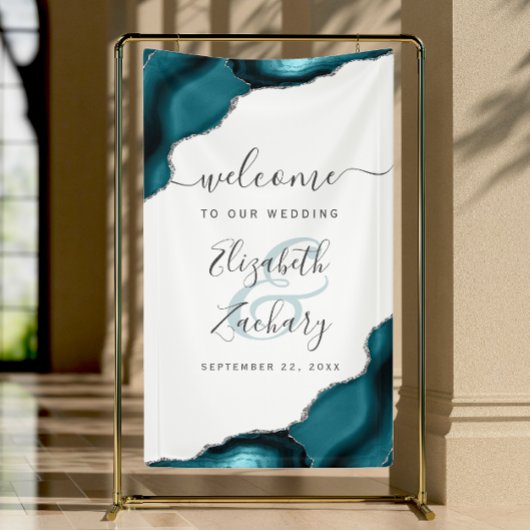 Banderoles Elegant Teal Blue Silver Agate Wedding Welcome