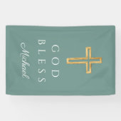 Banderoles Élégant Vert Croix Religieuse Dieu béni (Horizontal)