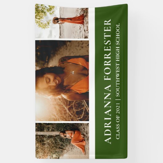 Banderoles Élégant vert moderne| Trois photos (Vertical)