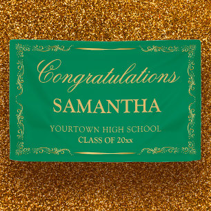 Banderoles Élégant Vintage Green Gold Graduation