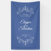 Banderoles Elégant Vintage Romance Dusty Blue Mariage Bienven (Vertical)