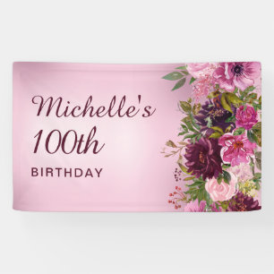 Banderoles Élégant Vintage Roses Florales Rose Violet 100ème