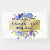Banderoles Elégant violet Baby shower d'or Floral Welcome (Horizontal)