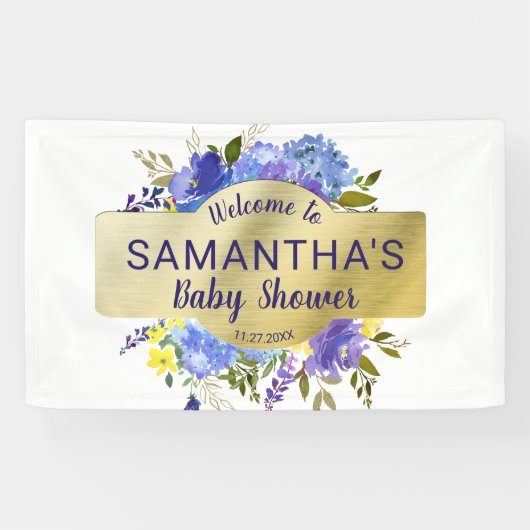 Banderoles Elégant violet Baby shower d'or Floral Welcome (Horizontal)