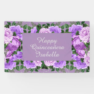 Banderoles Elégant violet floral Joyeux Quinceañera