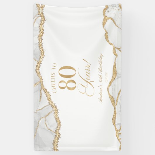 Banderoles Elegant White Gold Agate 80th Birthday Party (Vertical)