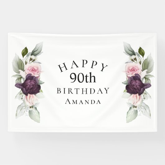 Banderoles Elégante aquarelle Botanique 90e anniversaire (Horizontal)