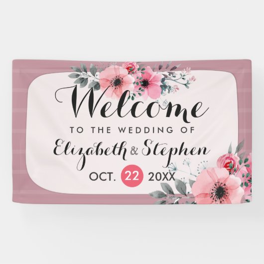 Banderoles Elégante aquarelle Floral Script Mariage Bienvenue (Horizontal)