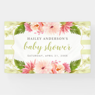 Banderoles Élégante Baby Shower Florale Verte Aquarelle de Pr