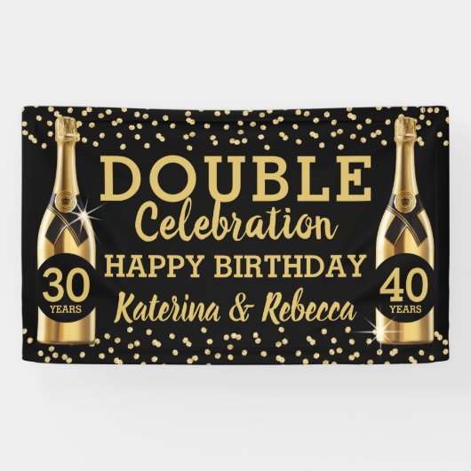 Banderoles Élégante Black & Gold Double Anniversaire (Horizontal)