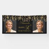 Banderoles Elégante Black & Gold Surprise Anniversaire Photo (Horizontal)