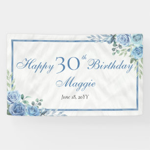 Banderoles Elégante Blue Rose Floral Frame 30e fête d'anniver
