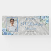 Banderoles Elégante Blue Rose Floral Frame 30e fête d'anniver (Horizontal)
