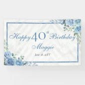 Banderoles Elégante Blue Rose Floral Frame 40e Anniversaire (Horizontal)