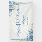 Banderoles Elégante Blue Rose Floral Frame 40e Anniversaire (Vertical)