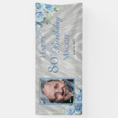 Banderoles Elégante Blue Rose Floral Frame 80e Anniversaire (Vertical)