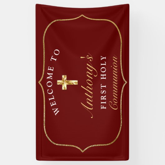 Banderoles Elégante Bourgogne Or 1ère Sainte Communion Bienve (Vertical)