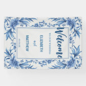 Banderoles Elégante Chinoiserie bleu et blanc Mariage antique (Horizontal)