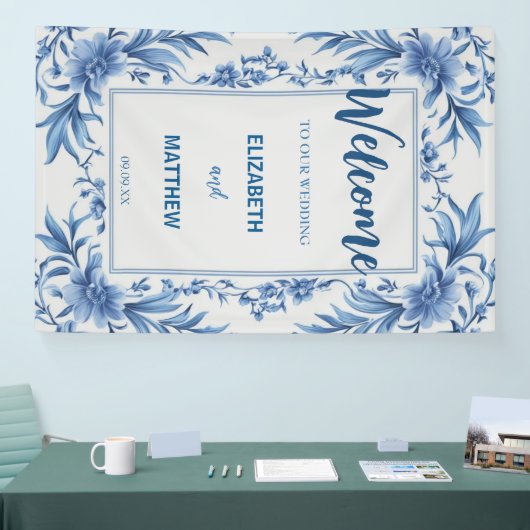 Banderoles Elégante Chinoiserie bleu et blanc Mariage antique (Salon professionnel)