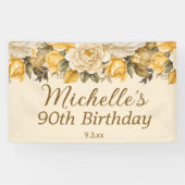 Banderoles Elégante Crème d'ivoire jaune Floral 90e anniversa (Horizontal)