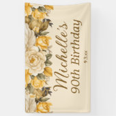 Banderoles Elégante Crème d'ivoire jaune Floral 90e anniversa (Vertical)