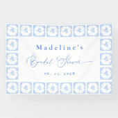 Banderoles Élégante Douche de Mariée Carreau Bleu Méditerrané (Horizontal)