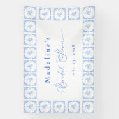 Banderoles Élégante Douche de Mariée Carreau Bleu Méditerrané (Verticale)