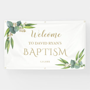 Banderoles Elégante Eucalyptus Boy Baptism Affiche de bienven