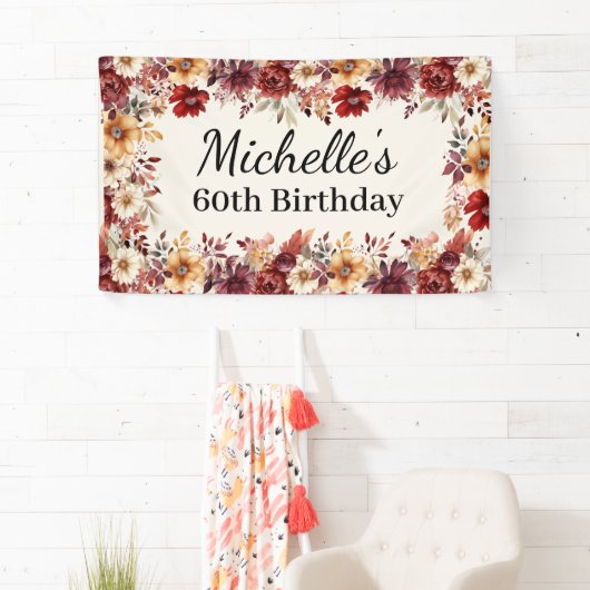 Banderoles Élégante Fleur Aquarelle Automnale 60e Anniversair (En situation)