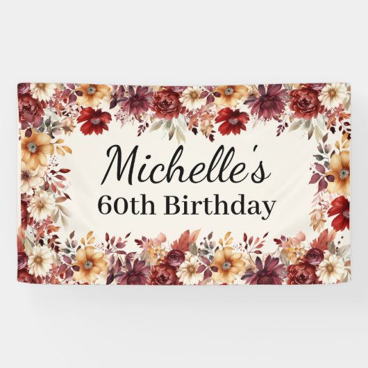 Banderoles Élégante Fleur Aquarelle Automnale 60e Anniversair (Horizontal)