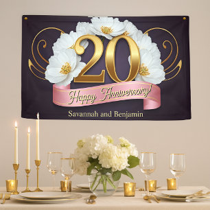 Banderoles Élégante Fleurs blanches 20e anniversaire de Maria