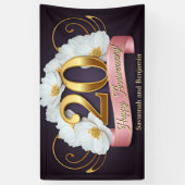 Banderoles Élégante Fleurs blanches 20e anniversaire de Maria (Vertical)