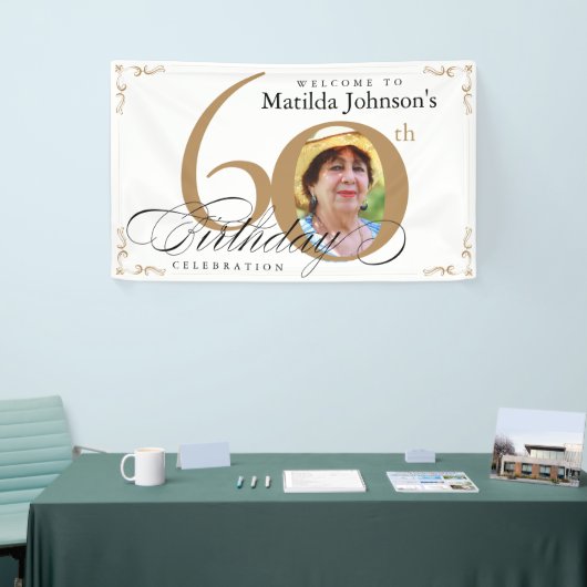 Banderoles Elégante Gold White Calligraphie Photo 60e anniver (Salon professionnel)